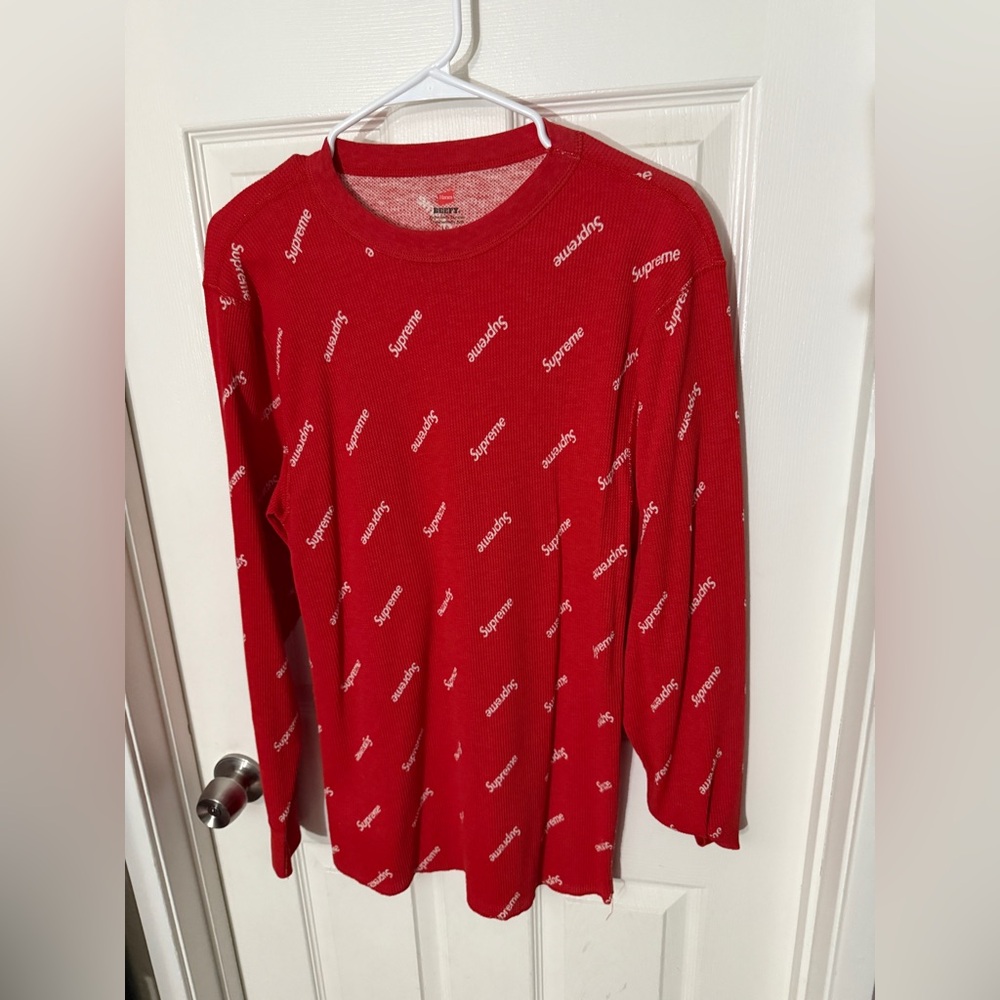 Supreme Red Logos Hanes Thermal Crew (1 pack) Size Large
